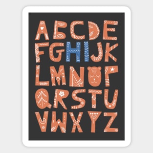 Alphabet says "Hi" (orange and blue) Magnet